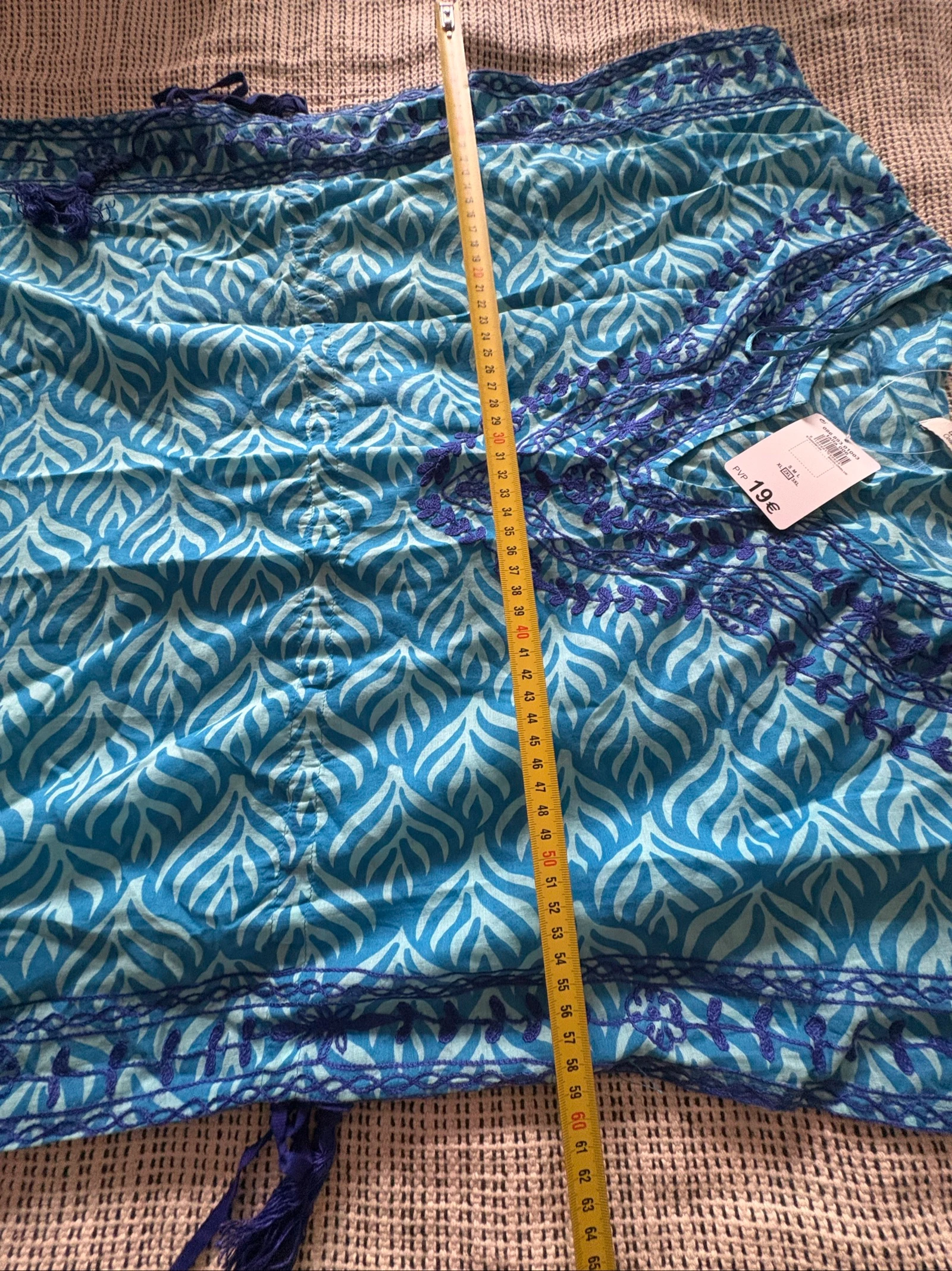 ethnische caftan tuniek strand unit 2xl 100% katoen blauw bedrukt – photo 9